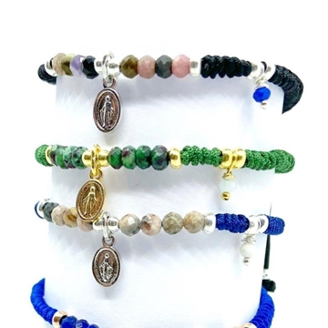 Foto de Pulsera con Zoisita, Rodonita, Jaspe, Lapislázuli o Turquesa africana y seda color