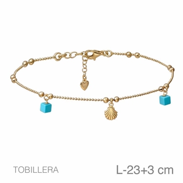 Foto de Tobillera de plata baño de oro turquesas