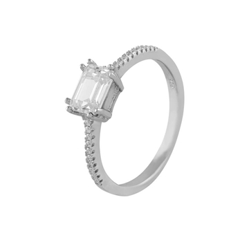 Foto de Anillo wedding plata 4 garras rectangular