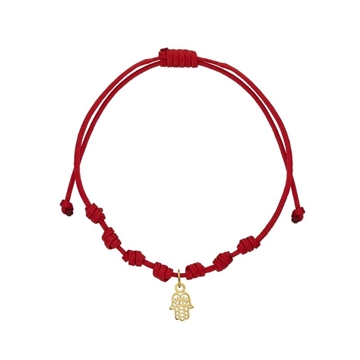 Foto de PULSERA ORO 18K CON 7 NUDOS MANO HAMSA Y NYLON ROJO