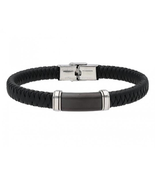 Foto de PULSERA DE PIEL NEGRA CON PLACA NEGRA