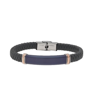 Foto de PULSERA DE  PIEL GRIS CON TRENZA Y PLACA ROSE