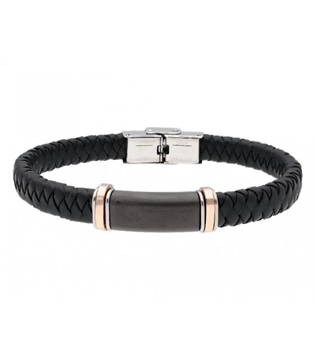 Foto de PULSERA DE PIEL NEGRA CON PLACA NEGRA Y MOTIVOS DE EN ROSE