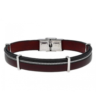 Foto de PULSERA DE PIEL Y MOTIVO EN ACERO MARRON